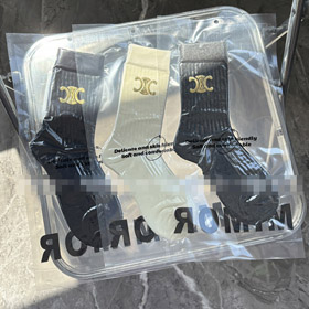 Celine Gold-Stamped Mid-Calf Socks New Casual Ruched Style-6044  